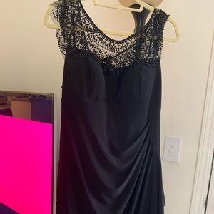 Xscape Black Midi Dress with Beaded Detail